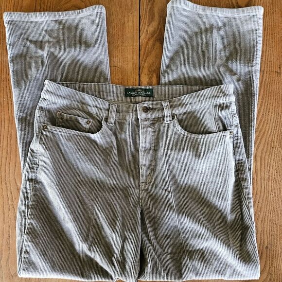 Ralph Lauren Vintage Corduroy Pants – Women’s 12 – Gray Straight Leg - Picture 2 of 12